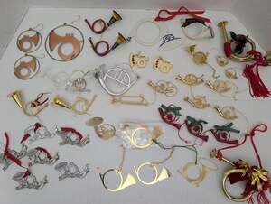 Huge Lot Vintage French Horn Bugle Christmas Ornaments Pewter Brass
